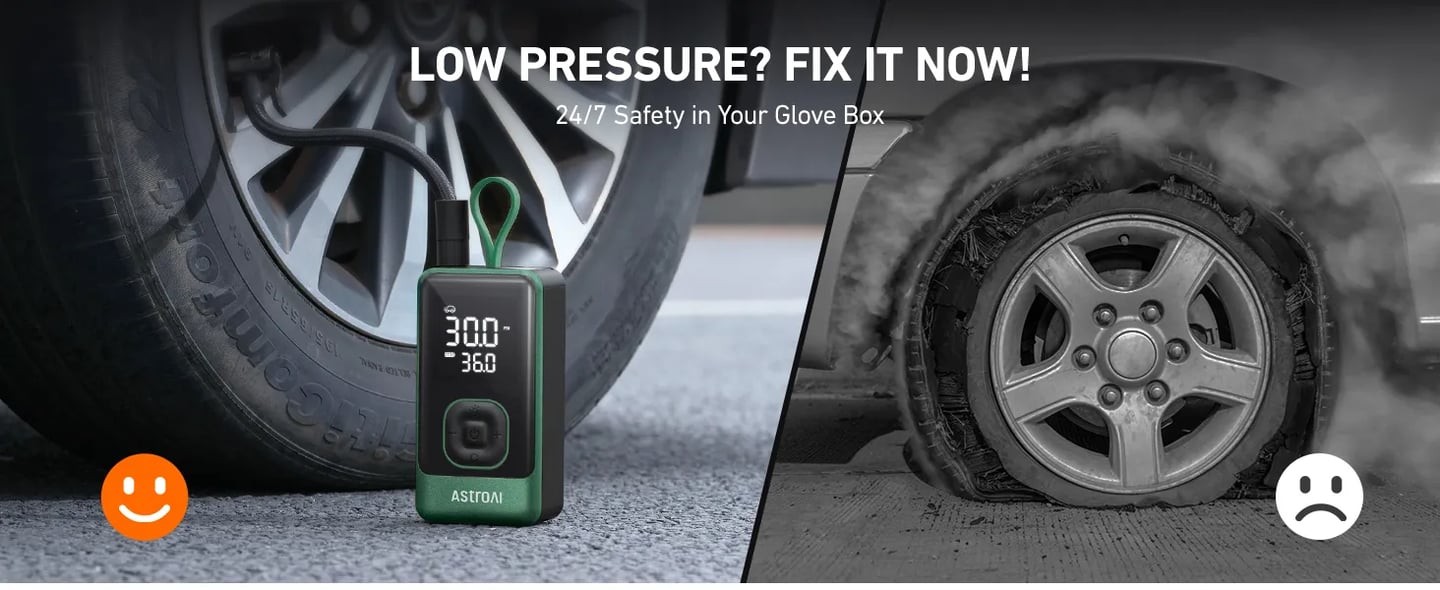 AstroAI L7 Air Tire Inflator Portable Air Compressor, 150PSI Electric Cordless Pump with Fast 1-min Inflation, Auto Shutoff, LED Light – Rechargeable for Car, SUV, Motorcycle, Bike Tires (Green)