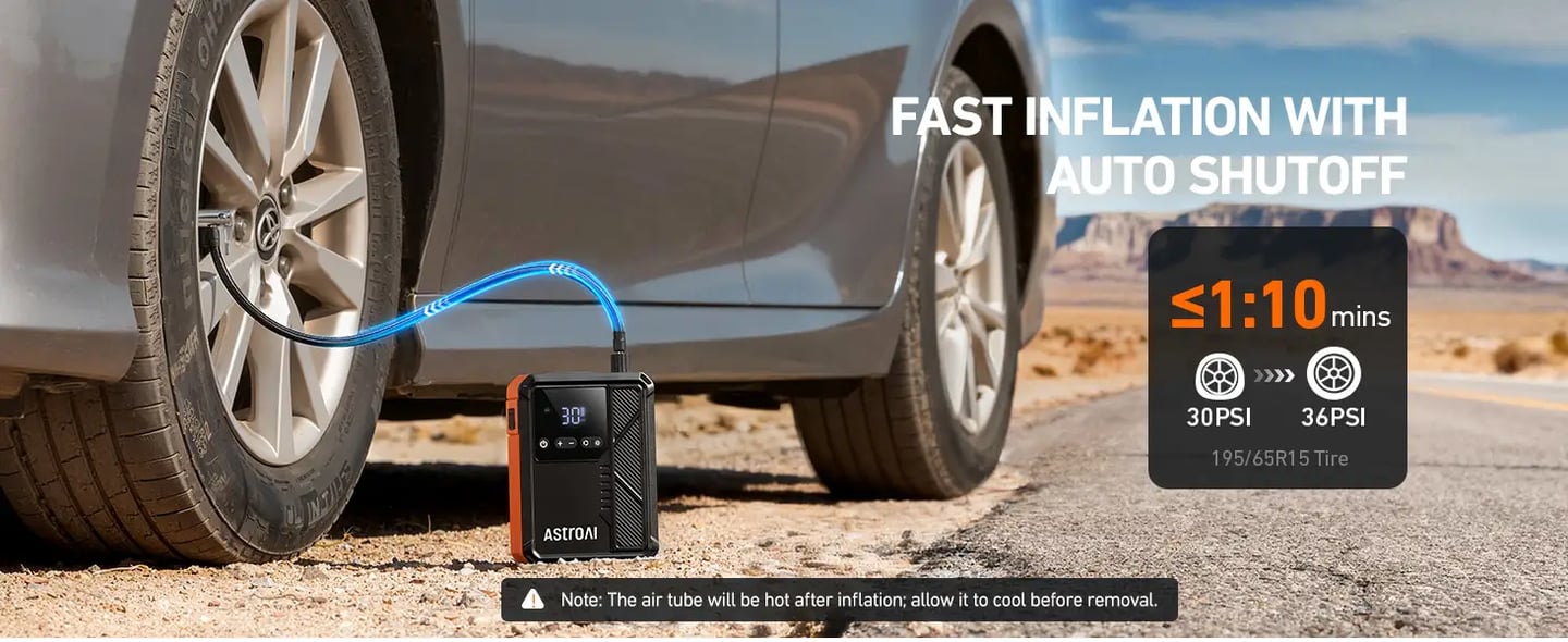 AstroAI Beta822 3000A Jump Starter with Air Compressor, 150PSI Portable Tire Inflator with Auto-Shutoff, 12V Car Battery Booster (9.0 Gas/7.0L Diesel) with LED Light and Jumper Cables