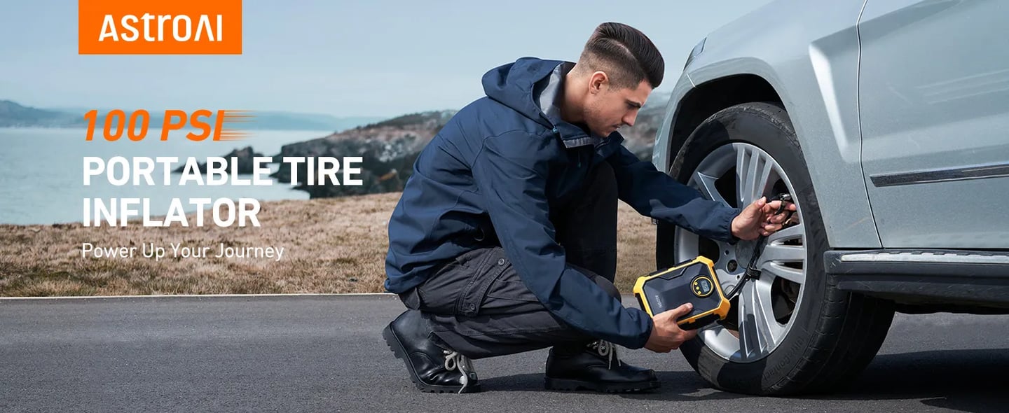 AstroAI Automatic Tire Inflator 12V DC, 100PSI with LED Light for Car Tires, Bicycles and Other Inflatables