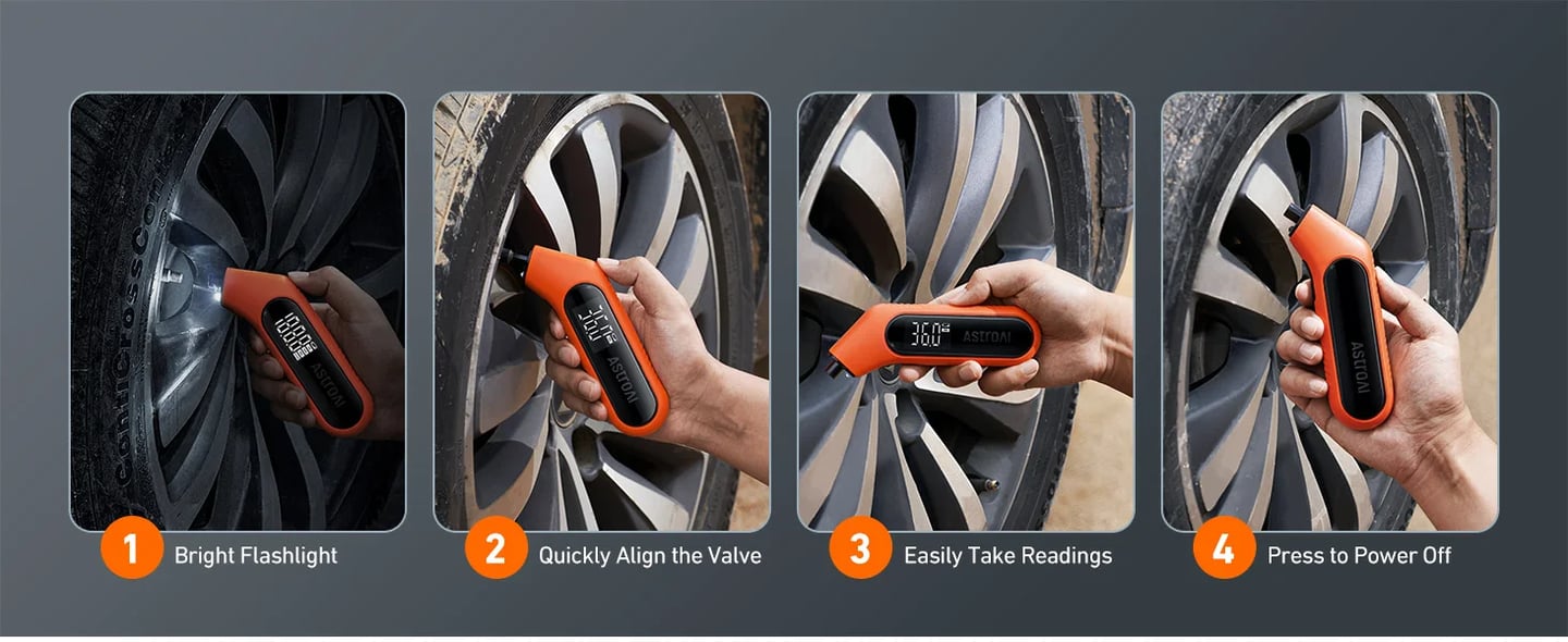 AstroAI Digital Tire Pressure Gauge with Backlight, Flashlight, Presta Valve Adapter, and AAA Batteries, Compatible with Schrader Valves, 300PSI, Orange
