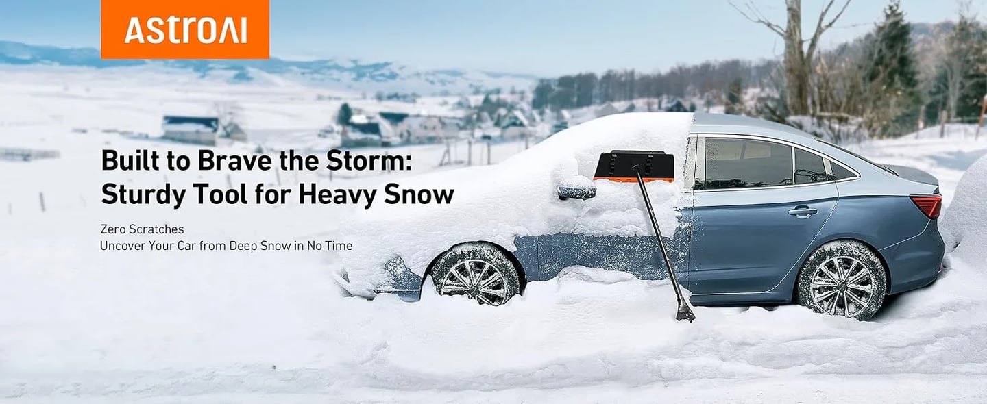 AstroAI 48Inch 2-in-1 Snow Scraper for car Snow Broom and Detachable Ice Scraper with Non-Abrasive Silicone Head