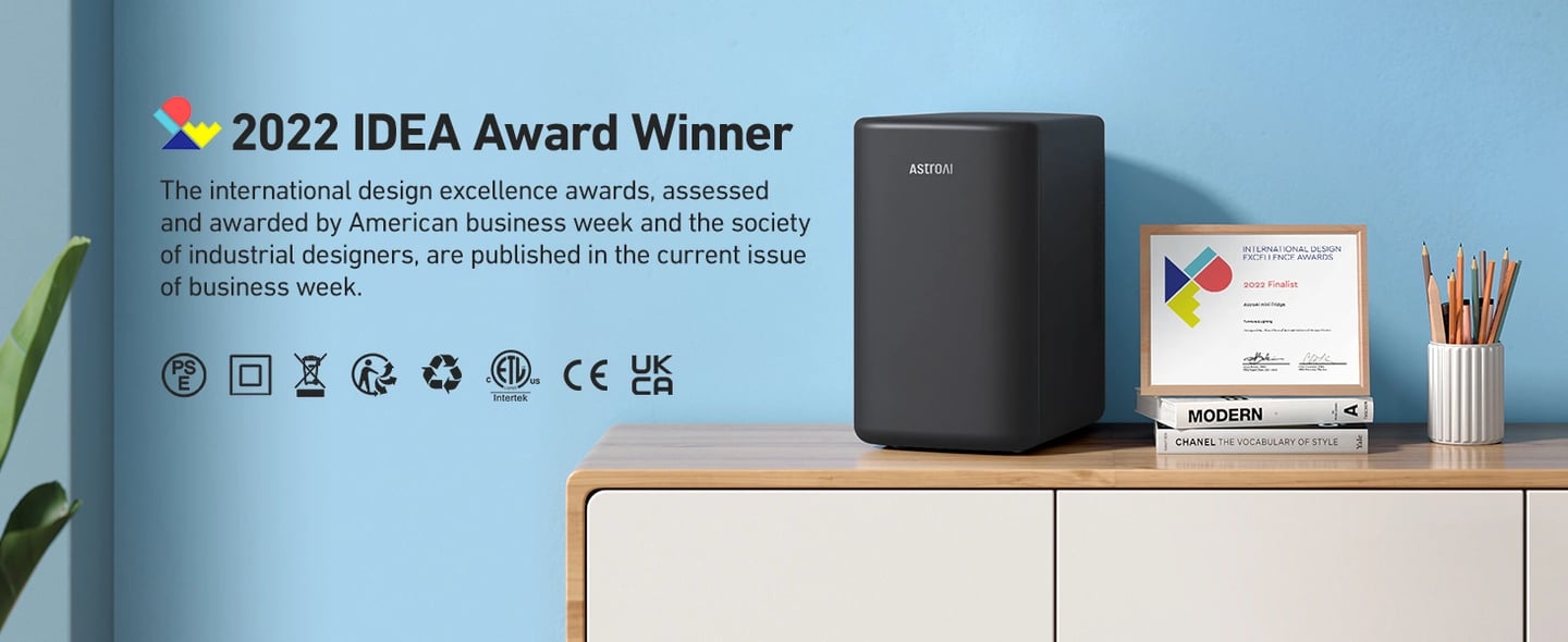 AstroAI Skincare Fridge for Makeup, Beverage, Bedroom, Office, 6 Liter/8 Cans, 110V AC/12V DC, Black