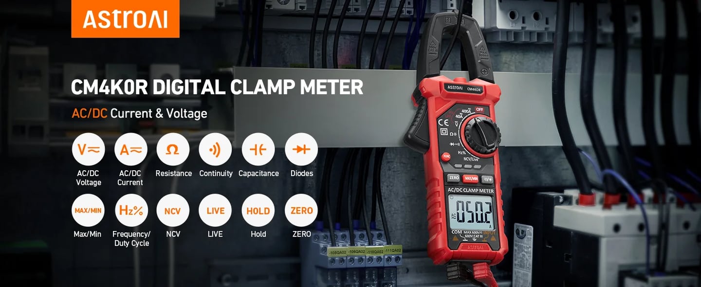 AstroAI Digital Clamp Meter Multimeter 4000 Counts Auto-ranging Amp Tester Measuring AC/DC Voltage & Current, Resistance, Capacitance, Frequency, Continuity, Live Wire Test, NCV Detection, Black