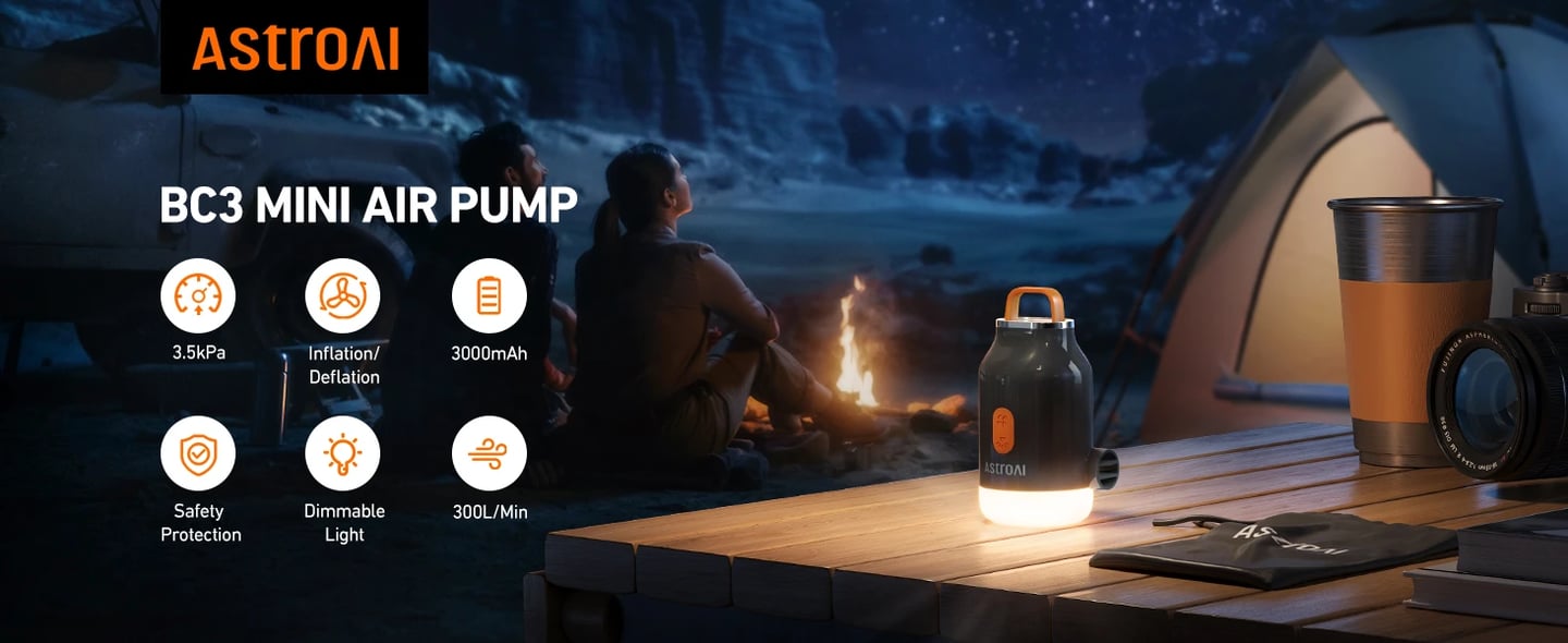 AstroAI Mini Electric Air Pump with 3000mAh Battery, 5 Nozzles to Inflate & Deflate for Air Mattress, Inflatables, Pool, Balls, Vacuum Storage Bags
