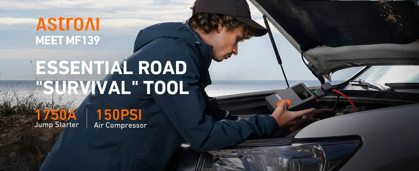 AstroAI Portable Car Jump Starter with 150 PSI Air Compressor, 1750A Battery Pack and Large LCD Display for Up to 7.5 Gas/5.0L Diesel Engines