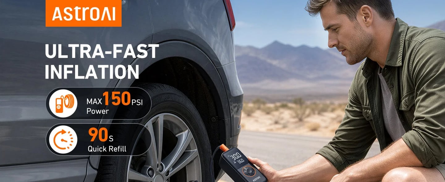 AstroAI L4 Portable Tire Inflator - 150 PSI Cordless & Rechargeable Air Pump