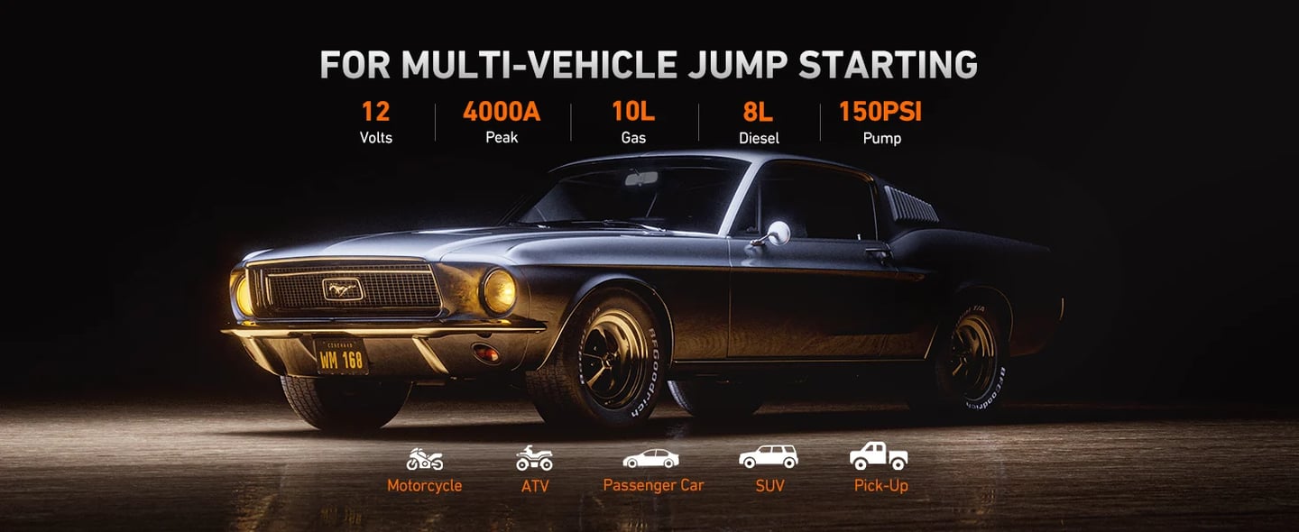 AstroAI A30 Jump Starter with Air Compressor, 4000A Peak Car Battery Jump Starter Portable (10.0 Gas/8.0L Diesel) with 150PSI Tire Inflator, 12V Battery Charger Booster(Red)