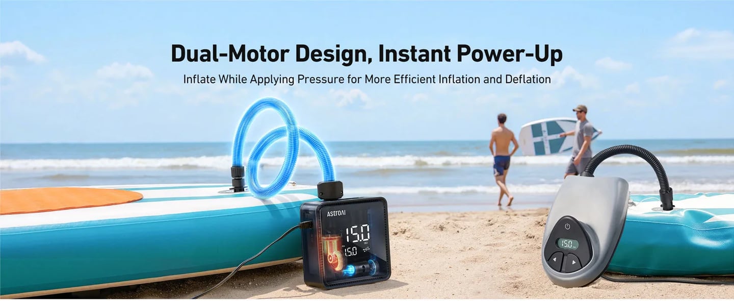 AstroAI P2 Paddle Board Pump Electric Portable,SUP Pump for Paddleboard, 20PSI Air Compressor with Auto-Off, Deflation Function and 12V DC Car Connector for Inflatables, Kayaks and Boats