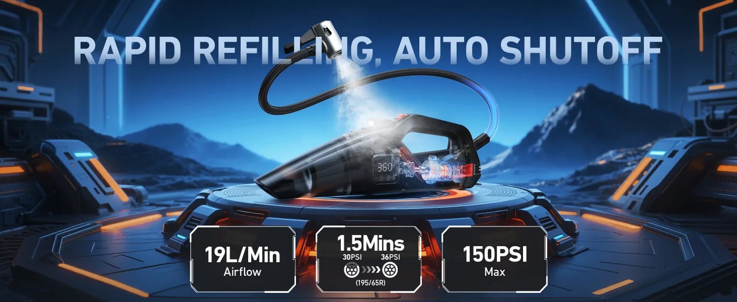 AstroAI 2-in-1 Car Vacuum Cleaner Tire Inflator, Multifunction Handheld Vacuum Air Compressor, Portable 12V DC Vacuum Duster Cleaner with Digital Display, LED Light