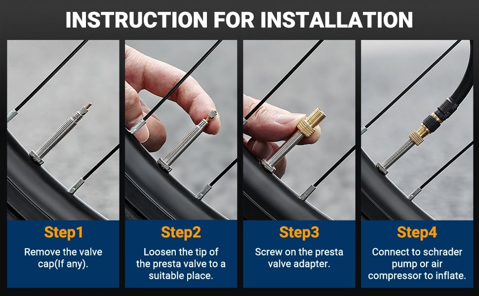 AstroAI Brass Presta Valve Adapter, Convert Presta to Schrader Valve Adaptor for Bikes, Inflate Tire by Standard Pump or Air Compressor (4 Pack)