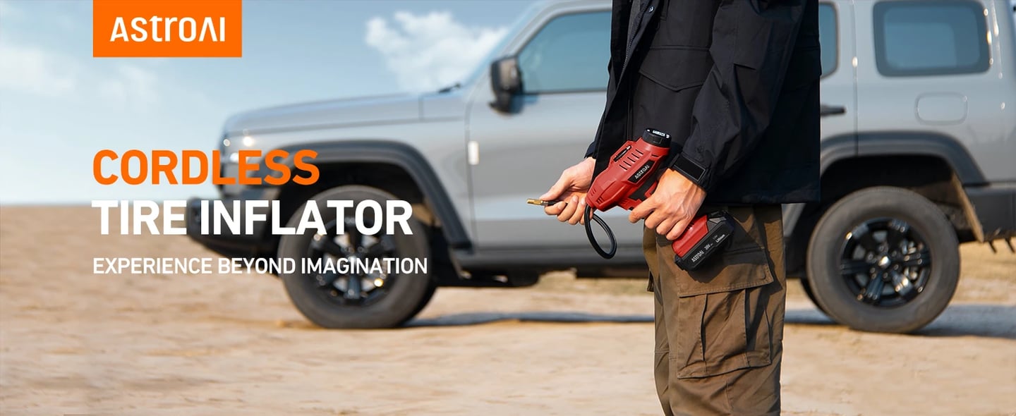 AstroAI 20V Rechargeable Battery Powered High-Speed Air Compressors​ with 12V Car Power Adapter for Cars, Red