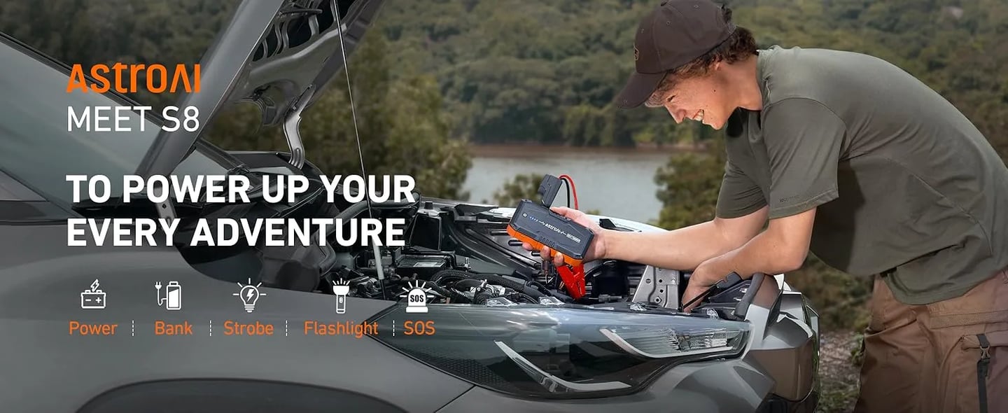 AstroAI S8 Car Battery Jump Starter with 1500A Battery Pack for Up to 6.0L Gas & 3.0L Diesel Engines, 3 Modes Flashlight and Jumper Cable, 12V, Orange