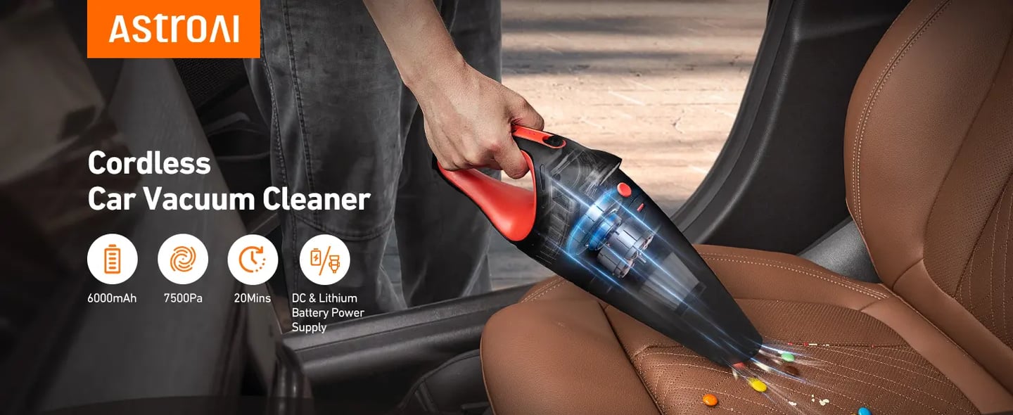 AstroAI Handheld Vacuum Cleaner Cordless, Powerful Suction, Car Vacuum Cleaner, Washable Filter, Portable Hand Held Vacuum LED, 12V DC/Long Runtime Rechargeable Battery, Fast Charge for Home, Car, Pet
