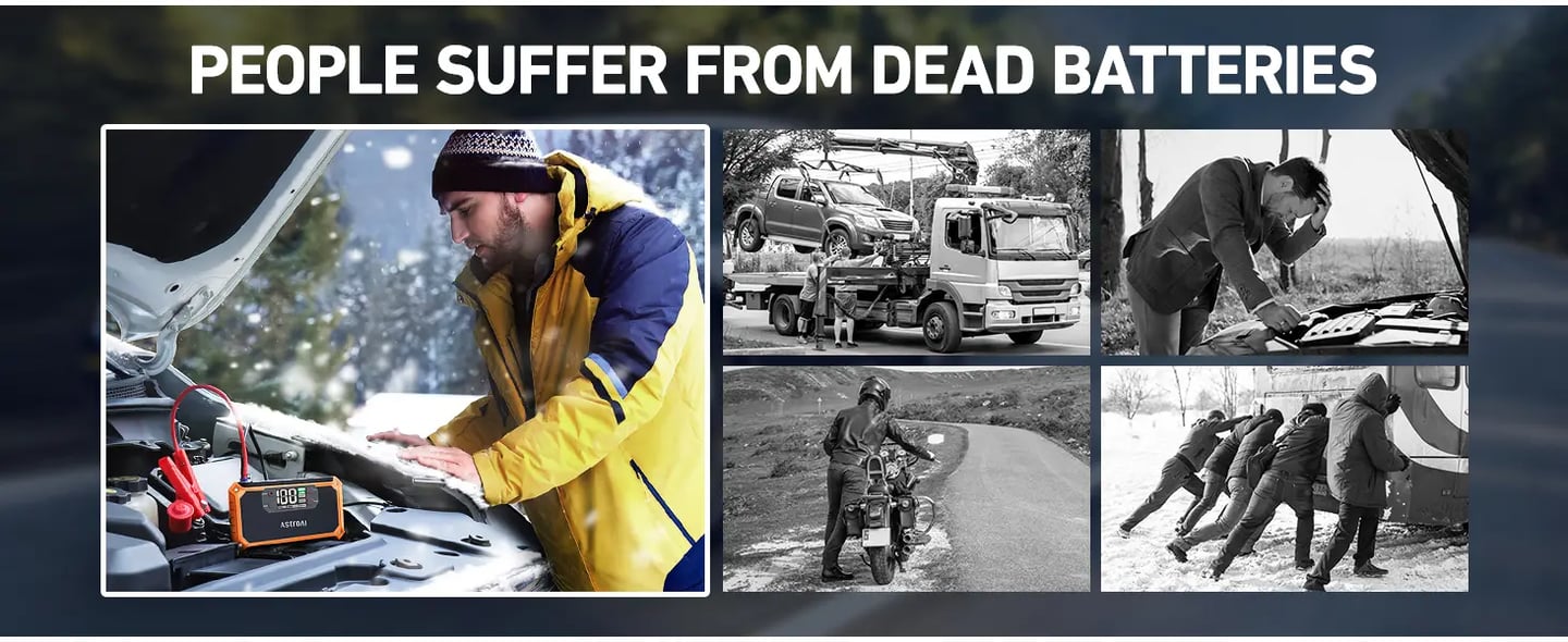 AstroAI 8-in-1 Portable Car Jump Starter with LED Screen, Quick Charge, Power Bank and Cigarette Adapter, Jumper Cable for Up to 7.0L Gas & 4.0L Diesel, 2000A, 12V