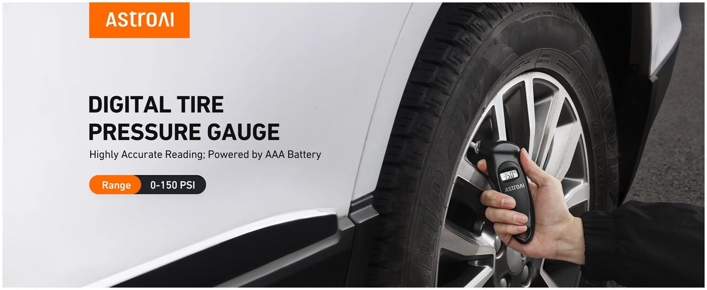 AstroAI Digital Tire Pressure Gauge with Replaceable AAA Battery & Backlit LCD & Non-Slip Grip, 4 Settings Stocking Stuffers for Car/Truck/Bicycle, 150 PSI, Brown