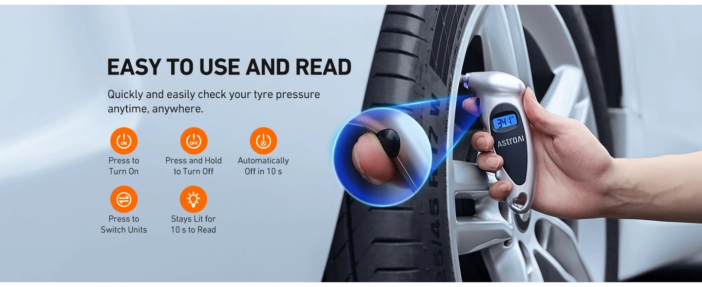 AstroAI 150 PSI Digital Tyre Pressure Gauge, Silver