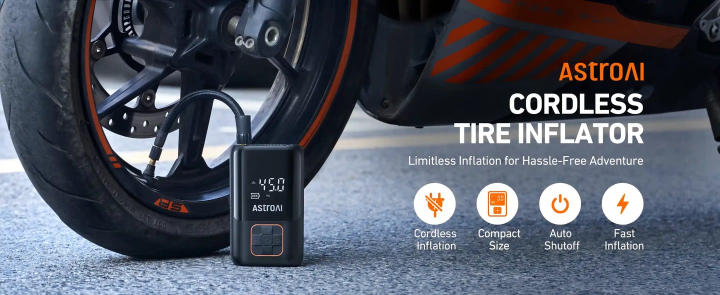 AstroAI L3 Auto Air Pump with Battery Powed Power Bank & Digital Screen for Car Tires, Motorcycles, Bikes, and Balls, 150 PSI