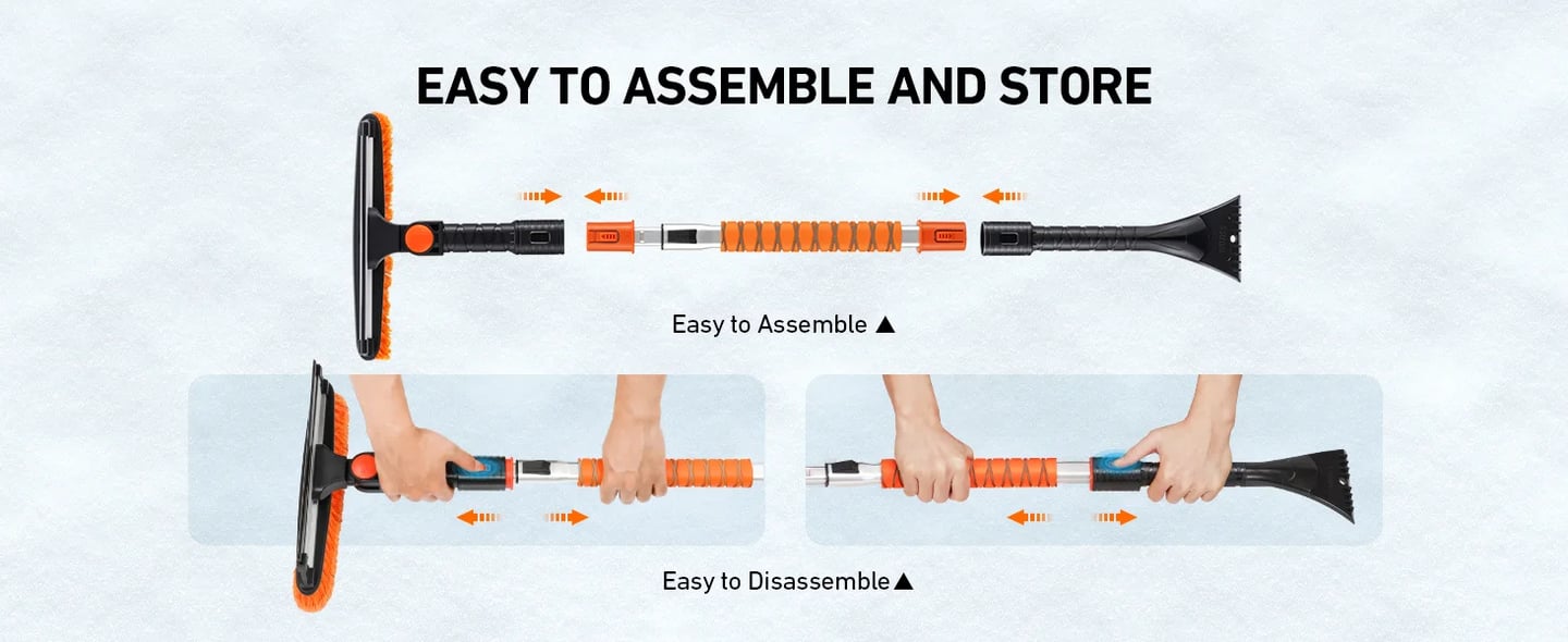 AstroAI 47.2 Inch Ice Scraper Extendable Car Snow Brush,Orange with 270 degree Pivoting Brush Head
