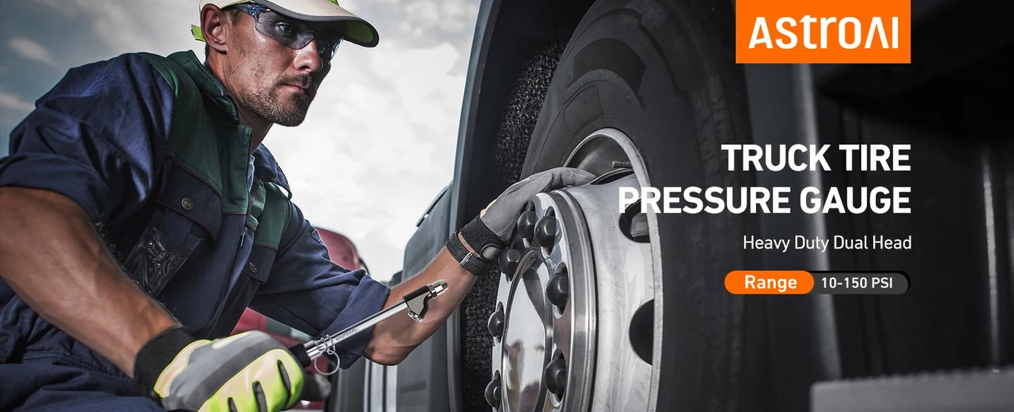 AstroAI Tire Pressure Gauge with Heavy Duty Dual Head Chuck and Non-Slip Handle for Cars, Trucks, Bikes, 150 PSI