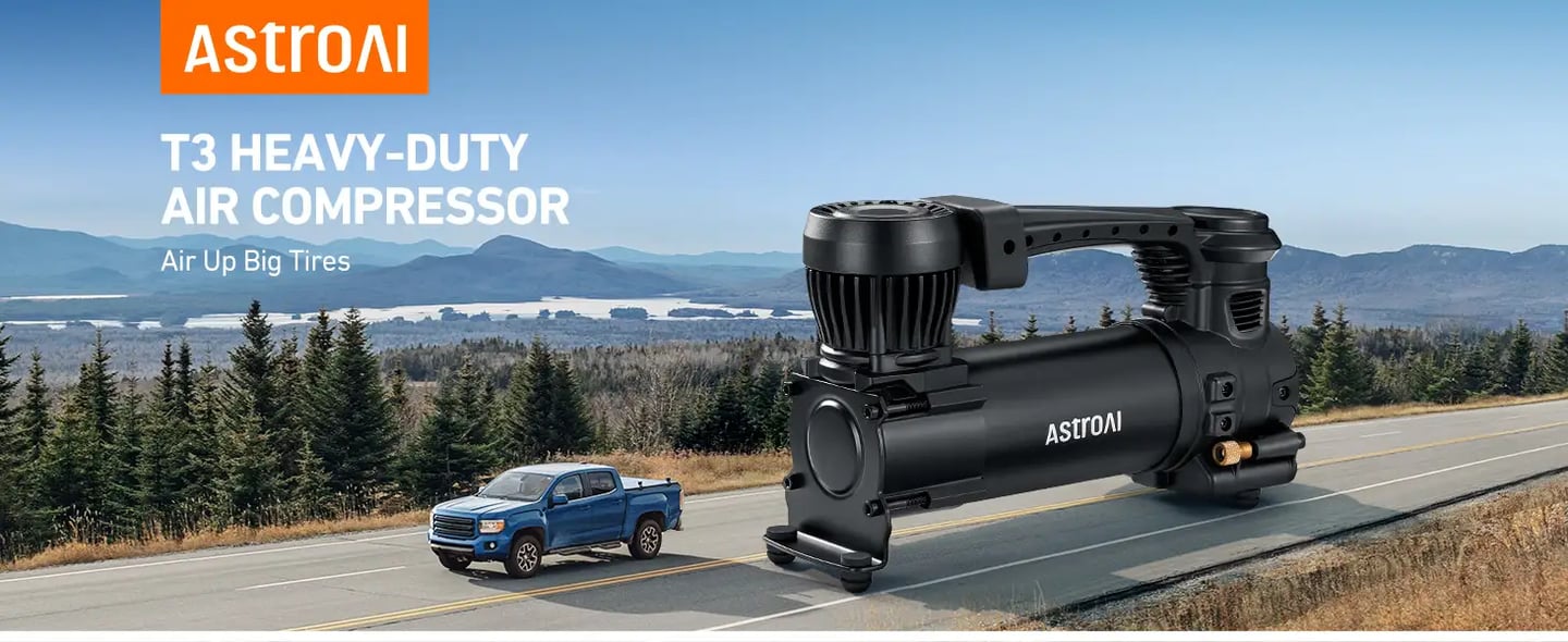 AstroAI T3 Off Road Heavy Duty Air Compressor for Car Tires, 12V DC Integrated Metal Structure 160PSI with LED Light for Cars, Bicycles, Motorcycles