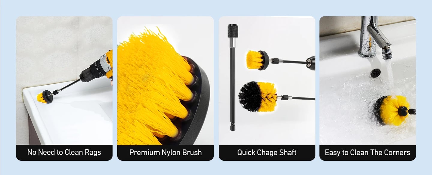 AstroAI Drill Brush Attachment Set 6Pack, Yellow
