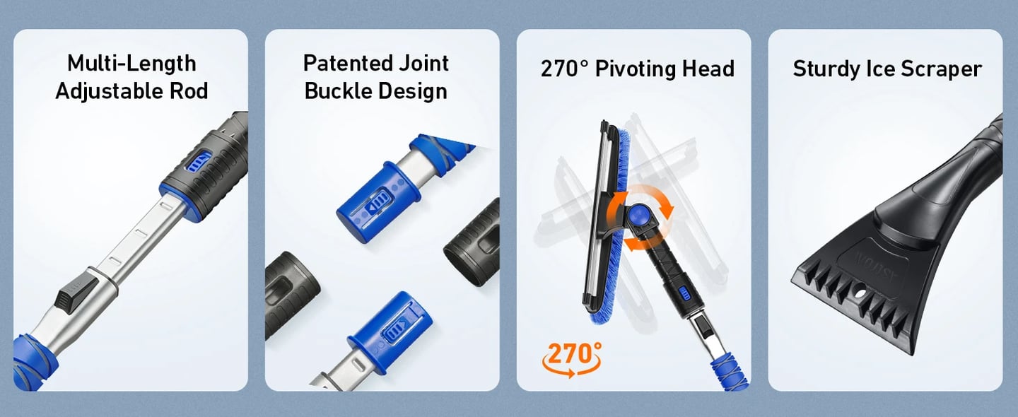 AstroAI 47.2 Inch Ice Scraper Extendable Car Snow Brush, Blue with 270degree Pivoting Brush Head