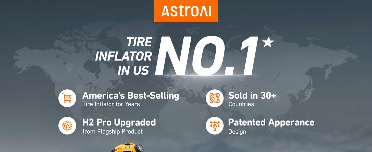 AstroAI H2 Pro Tire Inflator Portable Air Compressor Fully Upgraded Air Pump with DC 12V/Battery Dual Power Supplies Digital Pressure Gauge Fast Inflation Pump for Cars Motorcycles Bikes Balls Yellow