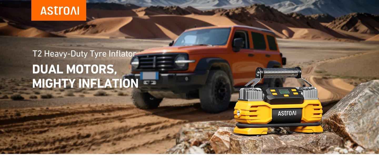 AstroAI 160 PSI Heavy Duty Tyre Inflator, Dual Cylinders & Dual Motors Air Compressor