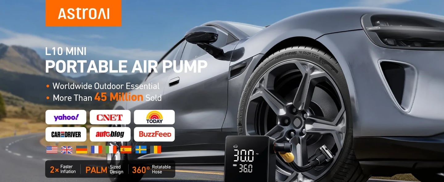 AstroAI L10 Mini Tyre Inflator Portable Air Compressor, 150PSI Air Pump for Car Tyres with Digital Pressure Gauge, Bike Tyre Pump with LED Light  for Cars, Bikes, Motorcycles, Balls