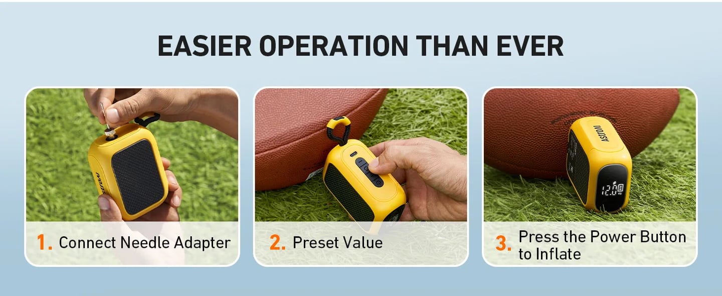 AstroAI Portable Electric Ball Pump - Ultra Fast Inflation, with Digital LCD Display, Preset Pressure with Ball Needle for Basketball, Soccer, and Sports Balls Yellow