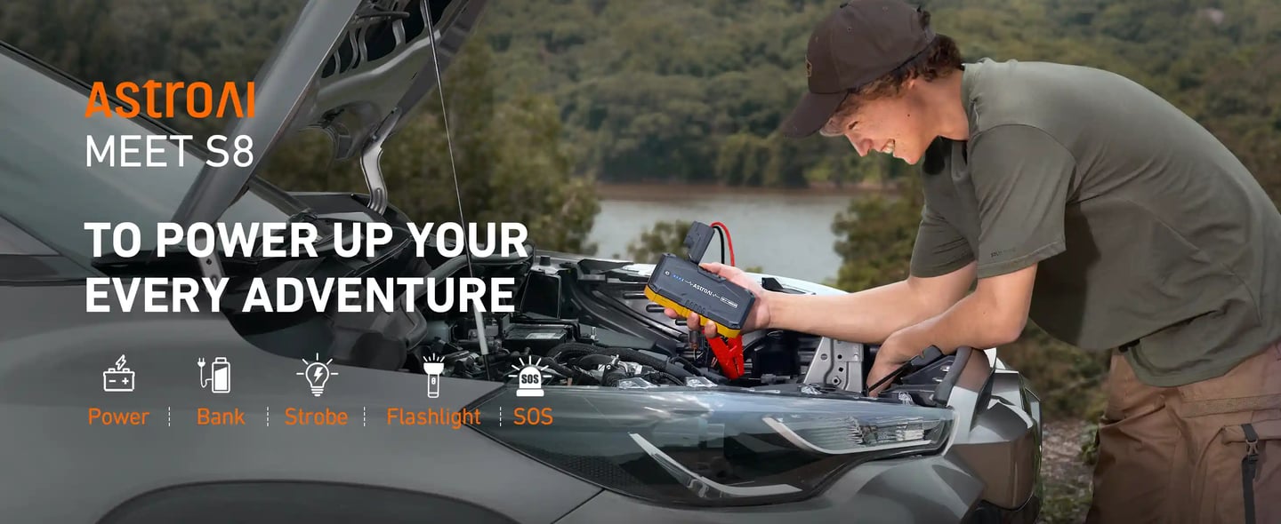 AstroAI S8 Car Battery Jump Starter with 3 Modes Flashlight and Jumper Cable, Stocking Stuffers, 1500A, 12V, Yellow