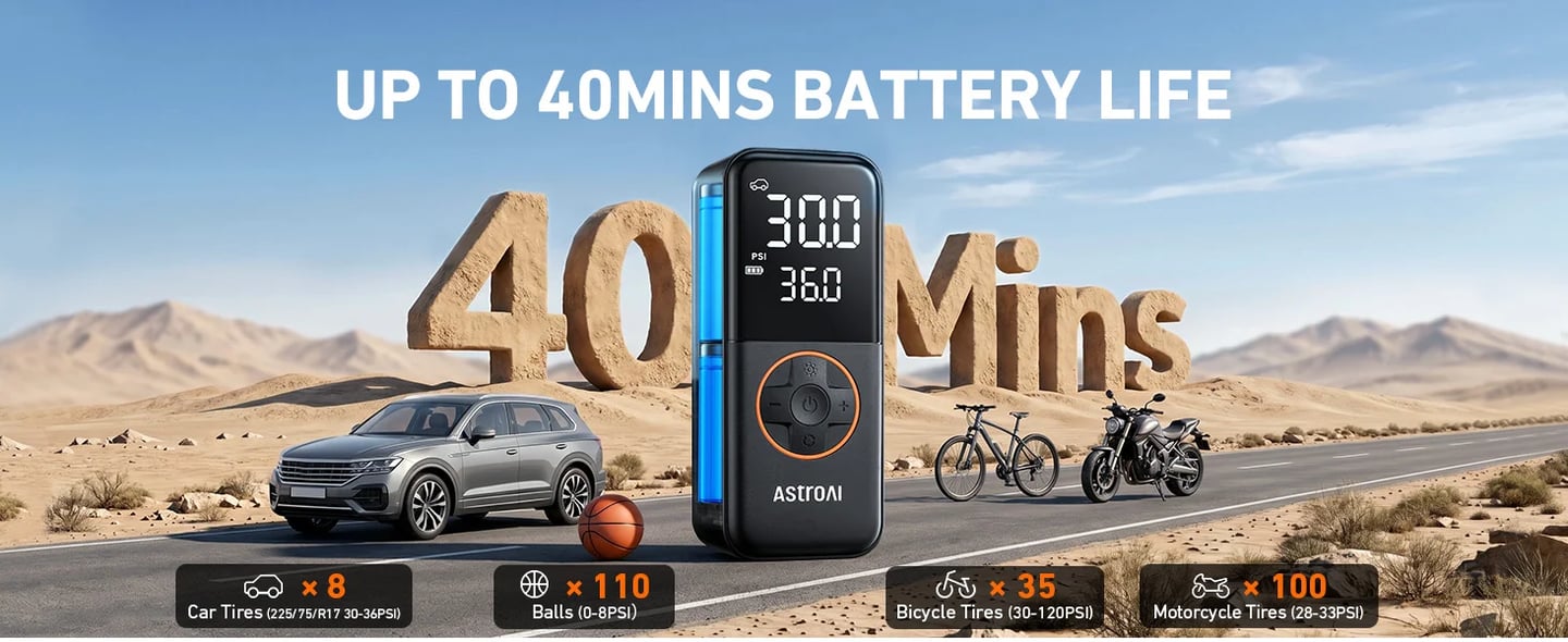 AstroAI L4 Portable Tire Inflator - 150 PSI Cordless & Rechargeable Air Pump