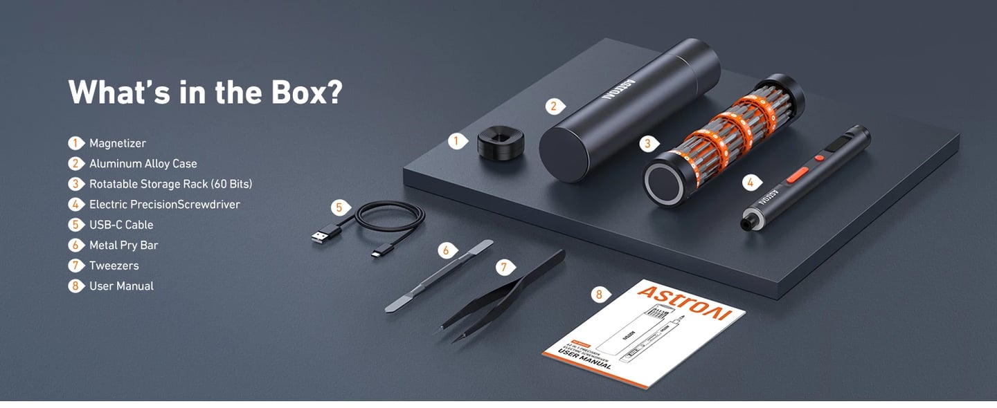 AstroAI 3.7V Electric Screwdriver, 63 in 1 Mini Electric Screwdriver Cordless Set with 60 Magnetic Bits