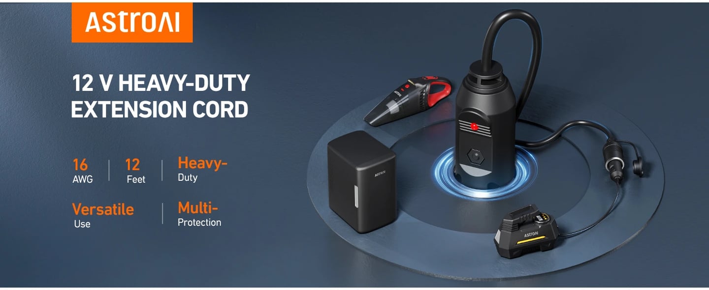 AstroAI Cigarette Lighter Extension Cord, 12Ft/12V/120W/15A