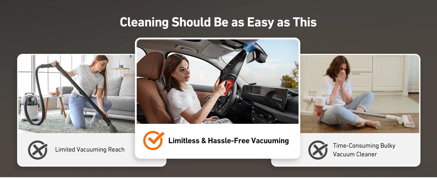 AstroAI Handheld Car Vacuum Cordless with Accessories, Portable Vacuum Cleaner with 12V DC Power, LED Light, Brush, Extended Suction Pipe, Hose, Mini Handheld for Car, Home, Office, and Pet Hair, Red