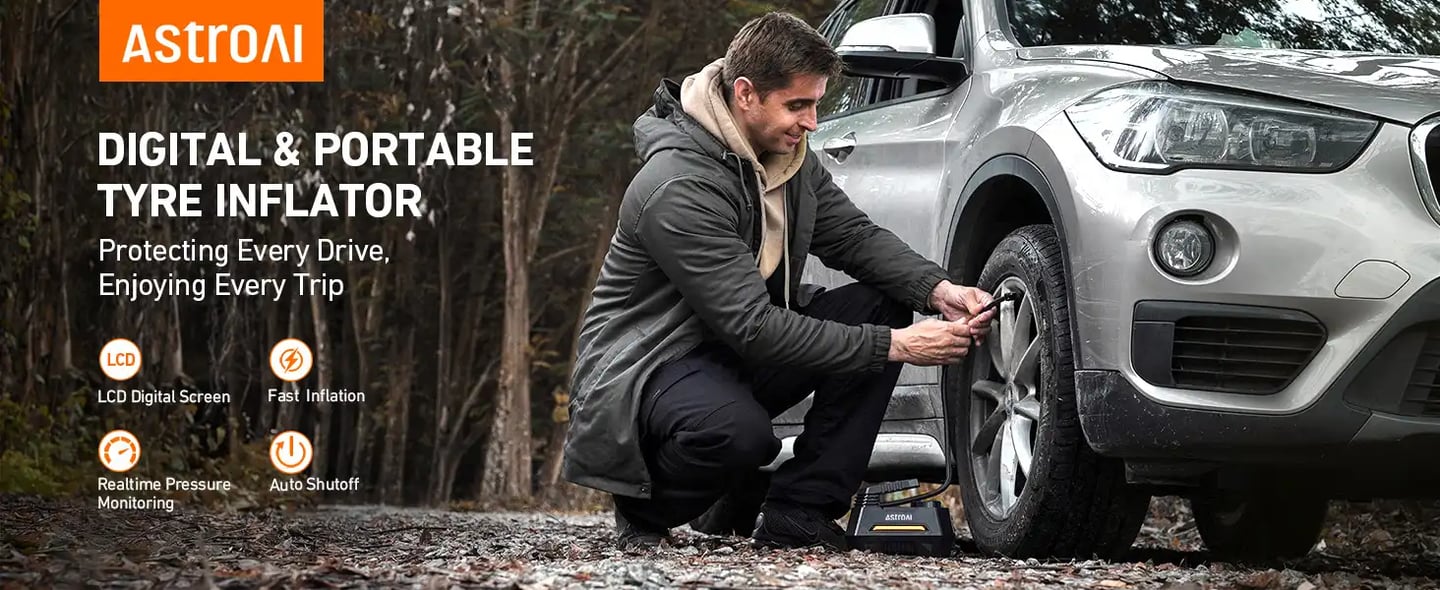 AstroAI 100PSI 12V Tyre Inflator, Car Air Pump, Tyre Pump (Yellow)