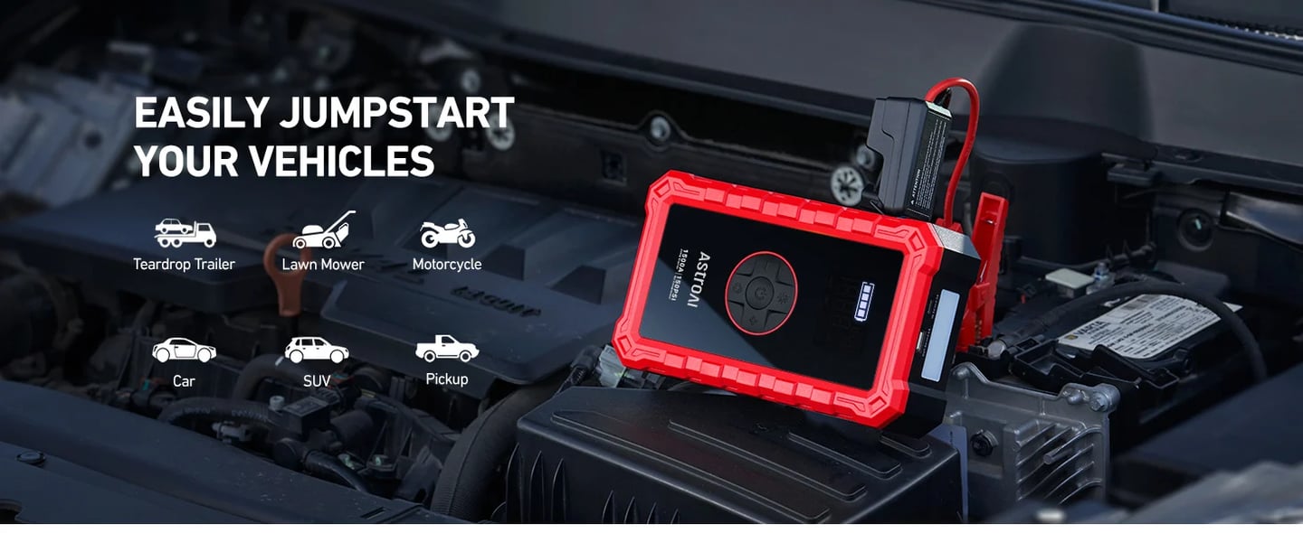 AstroAI S8 Air Jump Starter with Air Compressor, 3000A Car Battery Jumper Starter Portable (6.0 Gas/3.0L Diesel) with 150PSI Cordless Auto-Shutoff Tire Inflator (Red)