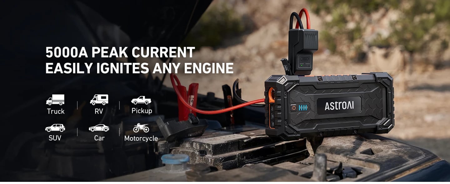 AstroAI S8 Ultra+ Car Battery Jump Starter, 5000A Peak Portable Car Jump Starter for Up to All Gas & 10.0L Diesel Engines