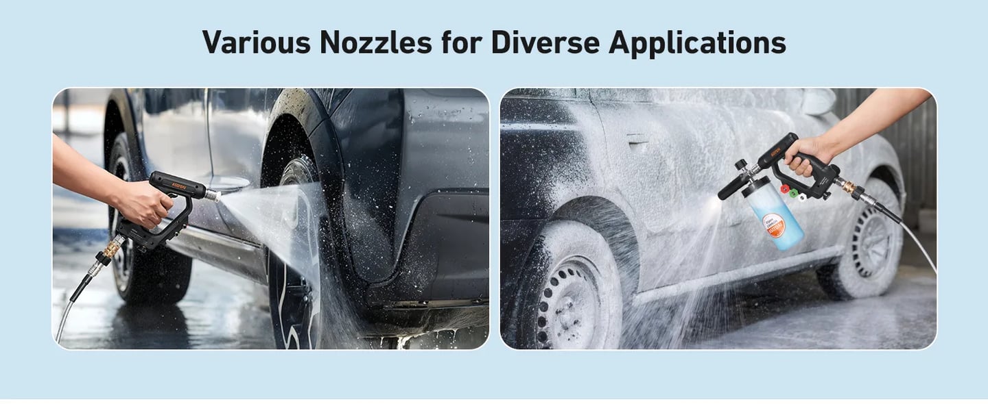 AstroAI Short Pressure Washer Gun with Swivel High Pressure Washer with 4 Nozzles and 3/8” Swivel Quick Connector - 4060PSI Max and Compatible, Black