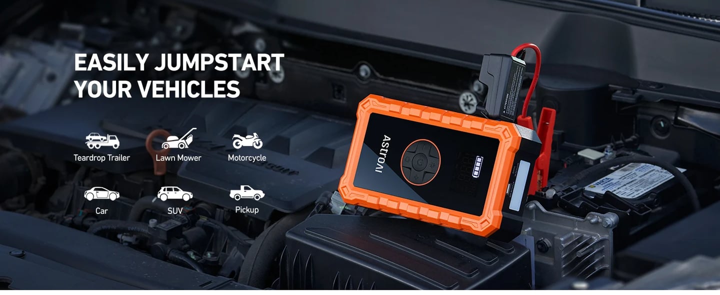 AstroAI S8 Air Portable Jump Starter with Air Compressor 150 PSI & 3000A Car Battery &12V Battery Charger Booster (6.0 Gas/3.0L Diesel) Orange