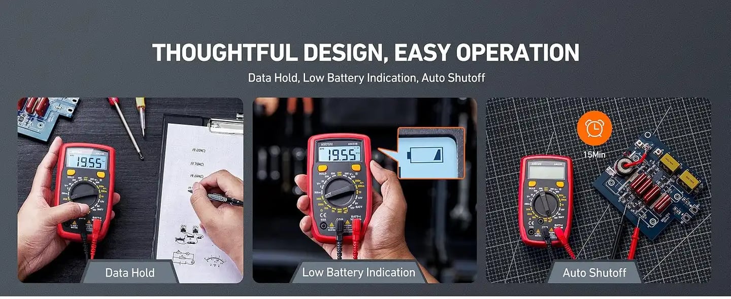 AstroAI 7 Function Digital Multimeter Tester 2000 Counts, Measures DC/AC Voltage, Current, Resistance, Continuity, Diode, and More