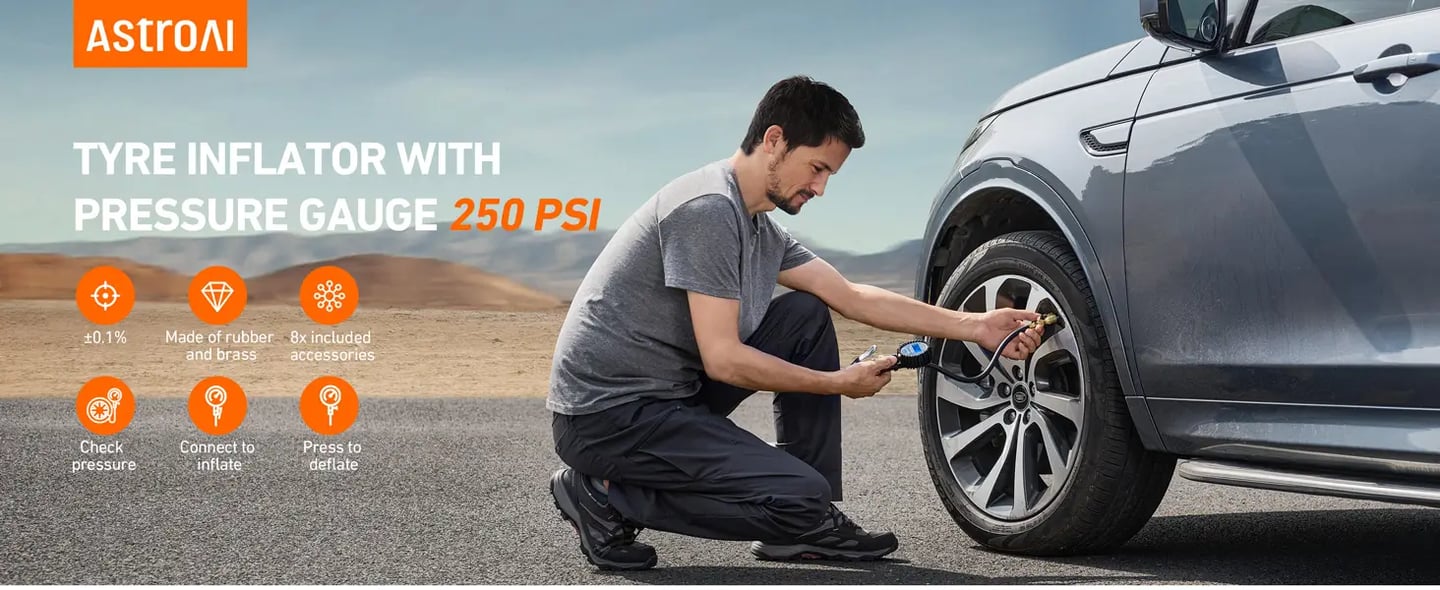 AstroAI 250 PSI Digital Tyre Inflator with Tyre Pressure Gauge