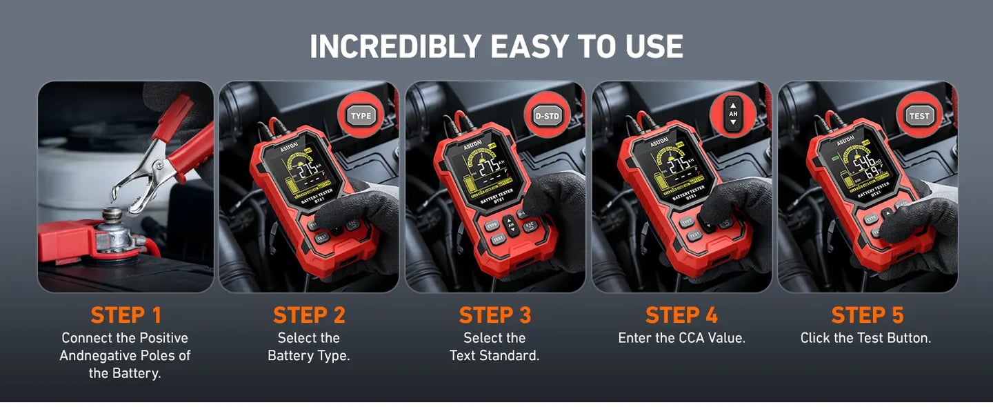 AstroAI Car Battery Tester, 12V/24V Digital Automotive Meter Diagnostic Tool,100-2000 CCA Load Capacity, for Truck, RV, Marine Vehicle, and More