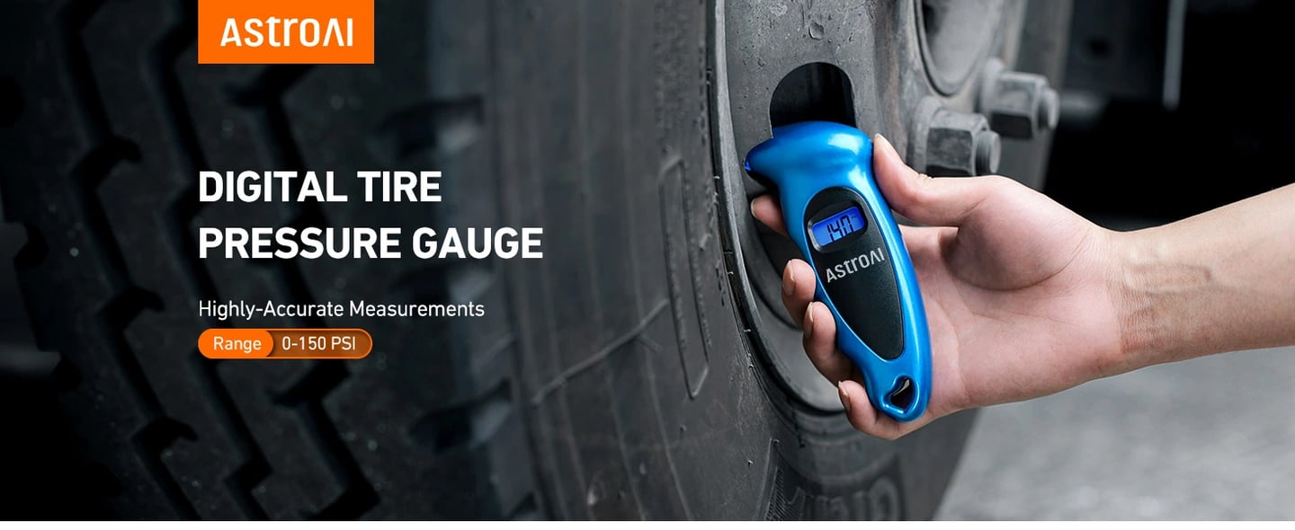 AstroAI Tire Pressure Gauge Digital Display with 4 Settings Stocking Stuffers for Car/Truck/Bicycle, Backlight LCD and Presta Valve Adaptor, 150PSI, Blue