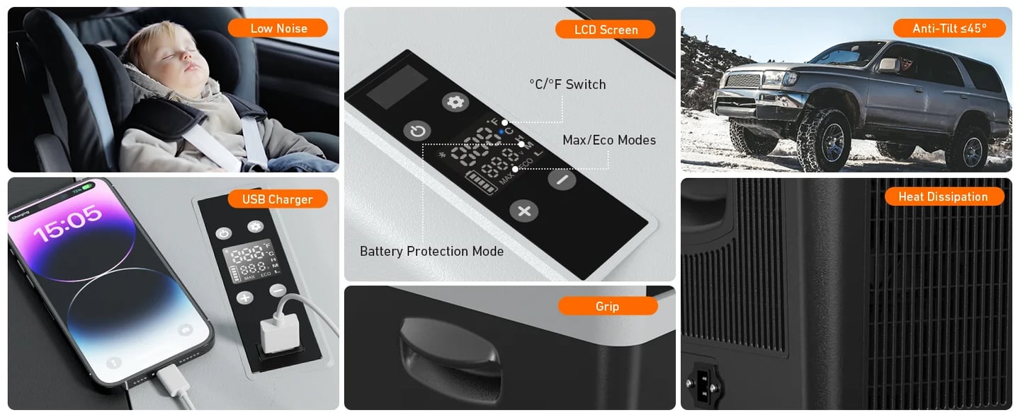 AstroAI 12 Volt Car Refrigerator (-4℉~68℉, 15L/16 Quart) with 12/24V DC & 110V AC for Car, RV, Truck, Van, Boat