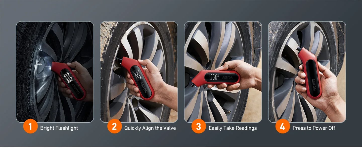 AstroAI Digital Tire Pressure Gauge 300PSI Large Screen with Backlight and Flashlight (Red)