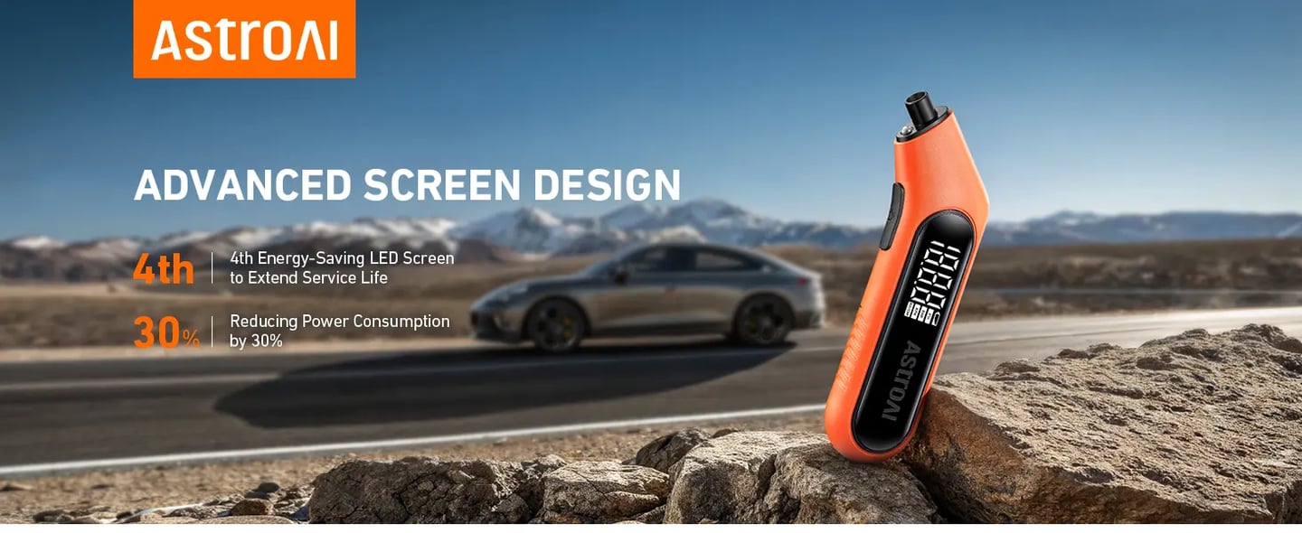 AstroAI Tire Pressure Gauge Digital 3-300PSI Large Screen with Backlight and Flashlight, ANSI 2A High Accuracy, Compatible with Schrader Valves, 4 Units, Presta Valve Adapter Included, Orange 2 Pack