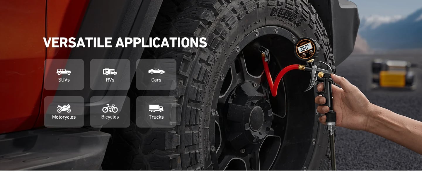 AstroAI T1 Digital Tire Pressure Gauge with Inflator, 3-250 PSI Air Chuck with Pressure Gauge, Heavy Duty with Quick Connect Coupler, Calibrated to ANSI B40.7 Grade 2A