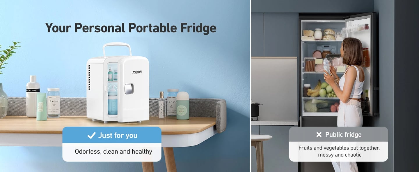 AstroAI White Mini Fridge​ for Skincare, Bedroom, Office and Car, 4 Liter/6 Can, AC/DC, ETL Listed
