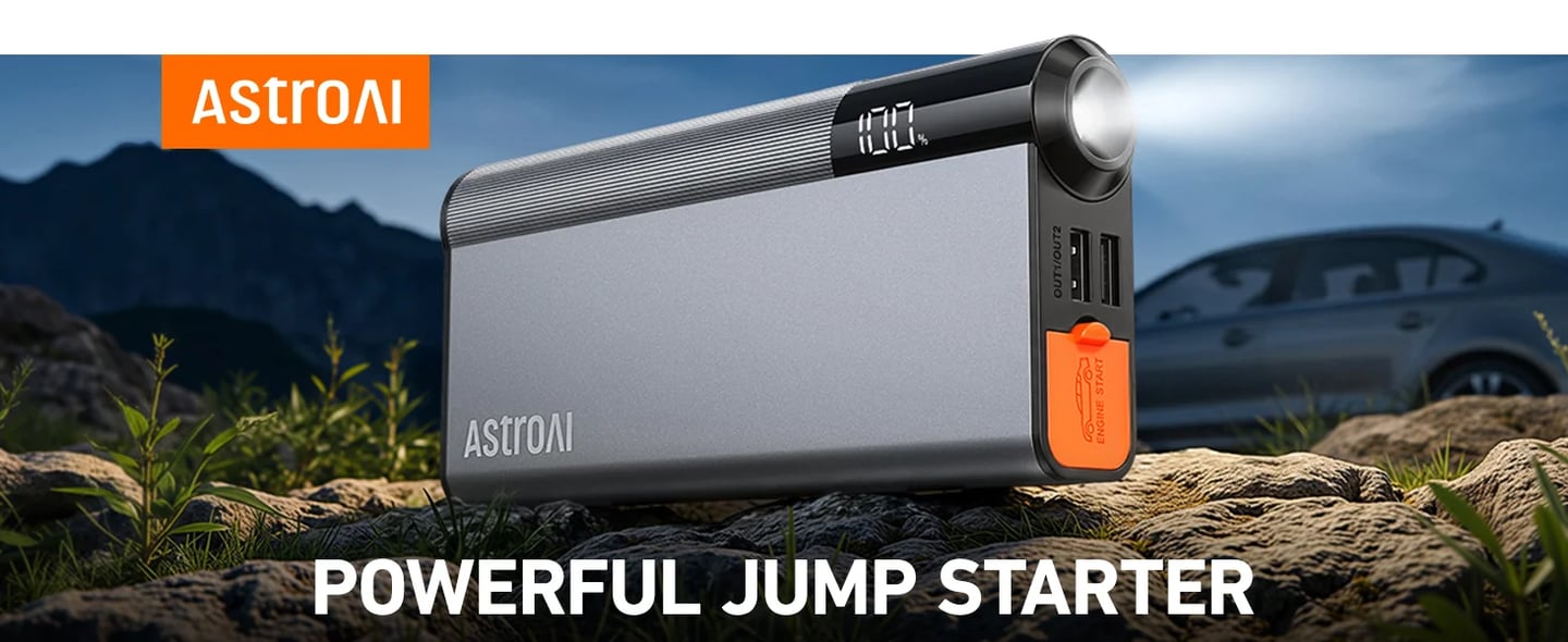 AstroAI X10 Booster Pack Jump Starter 5000A for 10L Gas or 8L Diesel Engine | Portable Car Booster Battery pack with LED Display, EVA Bag,Smart Cable, 3 in 1 LED Light, for Car, SUV